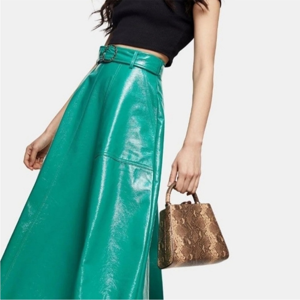 Top shop green vinyl skirt